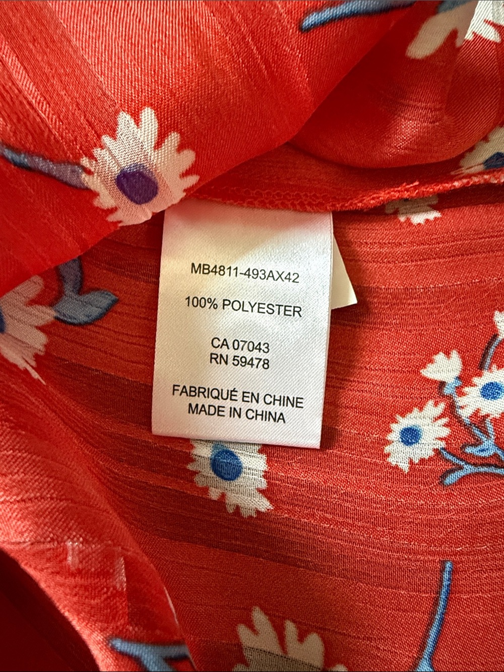 Rachel Zoe Red Floral Pleated Blouse with Blue and White Accents - Picture 4 of 4